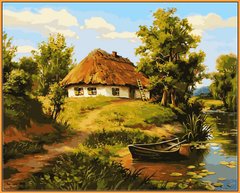 Купить Картина по номерам Premium-качества. Домик возле пруда (в раме)  в Украине