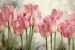 Купить Набор алмазной мозаики 40х60 см. Розовые тюльпаны (мозаика по номерам на холсте) квадратные камешки, полная выкладка холста  в Украине