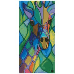 Купить Алмазная мозаика с круглым камнем. Разноцветный жираф (на подрамнике, 50 х 25 см)  в Украине