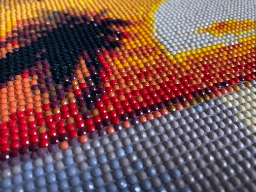 Купити Алмазна мозаїка на підрамнику. Червоні квіти гібіскуса (круглими камінчаками, 40 x 50 см)  в Україні
