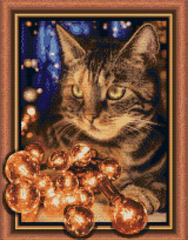 Купити Алмазна мозаїка. Котик з вогниками 40 x 50 см  в Україні