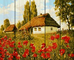Купити Картина за номерами на дереві. Будиночок в маках  в Україні