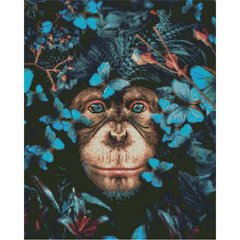 Купить Алмазная мозаика на подрамнике. Шимпанзе с бабочками (40 х 50 см, набор для творчества, картина стразами)  в Украине