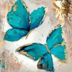 Купить Набор алмазной выкладки 30х30 см. Голубые бабочки (мозаика по номерам) квадратные камешки, полная выкладка полотна  в Украине