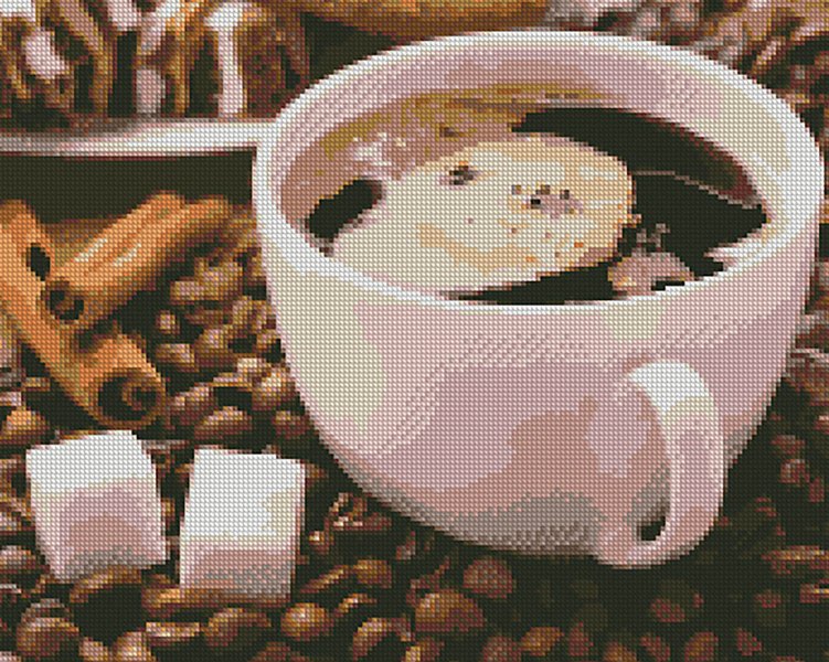 Купить Алмазная мозаика по номерам круглыми камешками. Сладкий кофе (на подрамнике)  в Украине