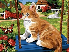 Купить Картина по номерам. Рыжий котик на качели  в Украине