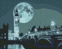 Купити Алмазна мозаїка, набір круглими камінчиками на підрамнику "Ніч у Лондоні" 40х50см  в Україні