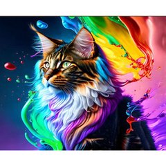 Купити Алмазна картина на підрамнику, набір для творчості. Різнобарвний котик розміром 30х40 см (квадратні камінчики)  в Україні