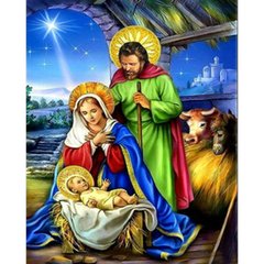 Купить Алмазная картина на подрамнике, набор для творчества. Рождество Христово размером 40х50 см (квадратные камешки)  в Украине