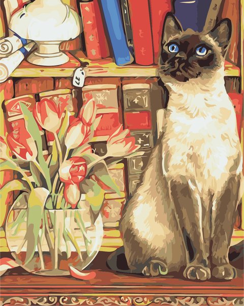 Купити Картина за номерами. Кішка з тюльпанами  в Україні