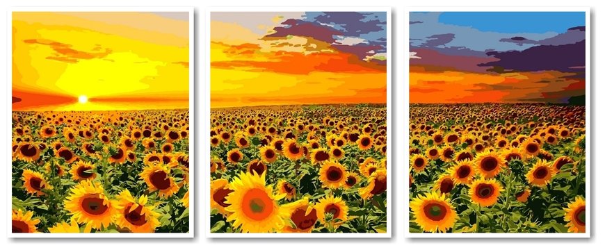 Купити Картина за номерами. Триптих Поле соняшників  в Україні