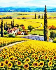 Купити Картина з мозаїки. Пейзаж з соняшниками  в Україні