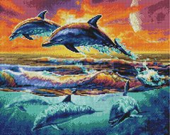 Купити Алмазна мозаїка за номерами (на підрамнику). Зграя дельфінів  в Україні