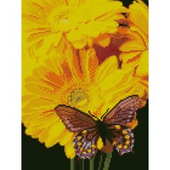 Купити Алмазная мозаїка на підрамнику. Метелик на соняшнику (круглими камінчиками, 30х40 см)  в Україні
