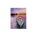 Алмазная мозаика на подрамнике с круглыми камушками. Лодка на заднем плане яркого заката, С подрамником, 30 x 40 см