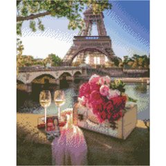 Купити Алмазна мозаїка на підрамнику. Франція і квіти (круглими камінчаками, 40 x 50 см)  в Україні