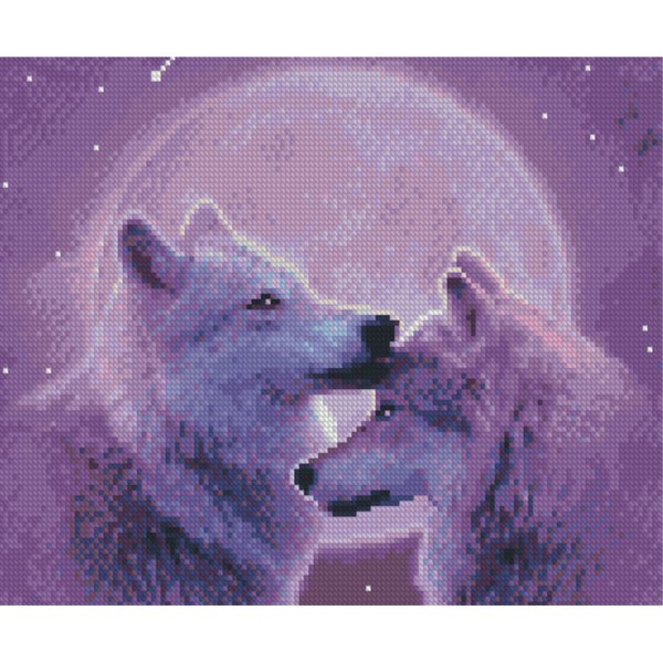 Купити Алмазна мозаїка по номерам круглими камінчиками (на підрамнику). Вовки у місячному сяйві  в Україні