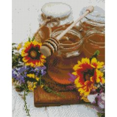 Купити Алмазна мозаїка круглими камінчиками (на підрамнику, 30х40 см). Мед та квіти  в Україні