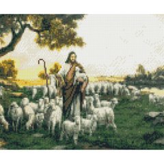 Купити Алмазна мозаїка по номерам круглими камінчиками. Пастух зі стадом овець (на підрамнику, 30 х 40 см)  в Україні