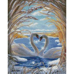 Купити Алмазна мозаїка на підрамнику. Кохання лебедів (30 х 40 см, набір для творчості, картина стразами)  в Україні