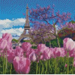 Купити Алмазна мозаїка круглими камінчиками (на підрамнику, 30х30 см). Весняні тюльпани в Парижі  в Україні