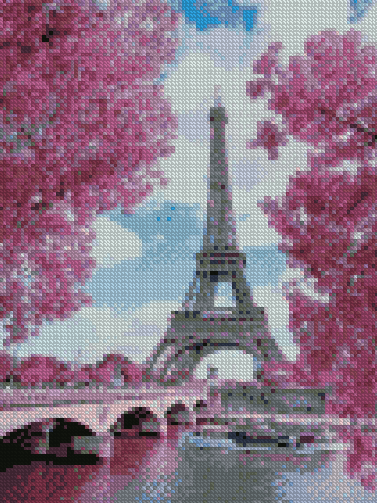 Купить Алмазная мозаика по номерам круглыми камешками (на подрамнике). Париж в розовых тонах  в Украине