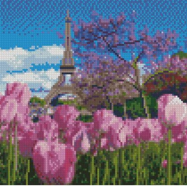 Купить Алмазная мозаика с круглыми камешками (на подрамнике, 30x30 см). Весенние тюльпаны в Париже  в Украине