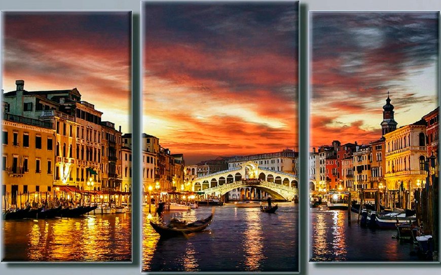 Купити Картина з мозаїки. Триптих - Вечірня Венеція 110 x 90 см (1 ч.- 90 x 50 см, 2 ч.- 60 x 30 см)  в Україні