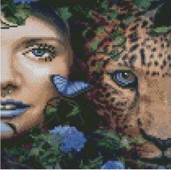 Купить Алмазная мозаика с круглыми камешками (на подрамнике, 30x30 см). Девушка с леопардом  в Украине