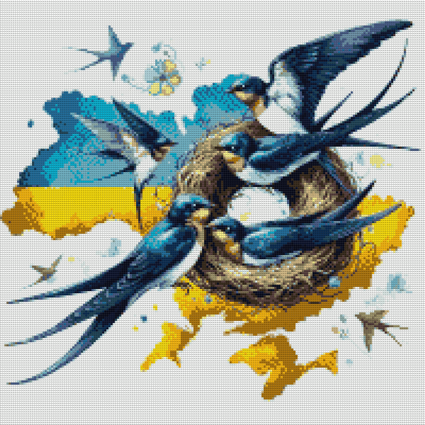 Купити Алмазна мозаїка 50х50 см. Ластівки повертаються додому (набір для викладки квадратними картини камінчиками)  в Україні