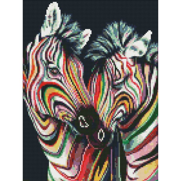 Купить Алмазная мозаика круглыми камешками. Цветные зебры (на подрамнике, 30 х 40 см)  в Украине