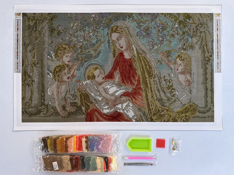 Купити Набір алмазної мозаїки 40х70 см. Діва Марія з Ісусом в яблуневому саду  в Україні