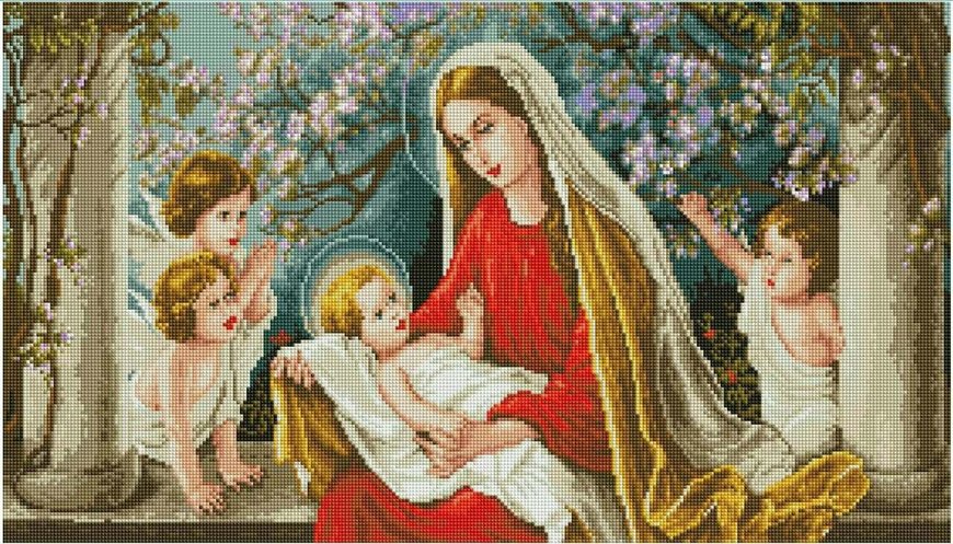 Купить Алмазная мозаика 40х70 см. Дева Мария с Иисусом в саду  в Украине