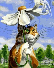 Купити Картина за номерами без коробки. Кіт з ромашкою  в Україні