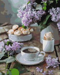 Купити Алмазна мозаїка на підрамнику. Кава з бузковим ароматом (40 x 50 см, набір для творчості)  в Україні