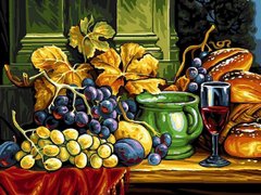Купить Картина по номерам. Натюрморт с хлебом и виноградом  в Украине
