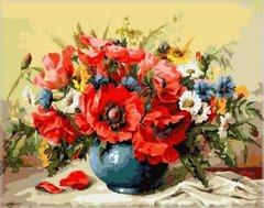 Купити Картина за номерами Premium-якості. Маки з польовими квітами  в Україні
