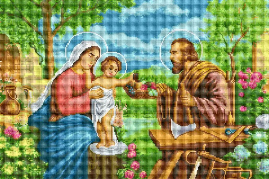 Купити Набір алмазної мозаїки 40х60 см. "Свята родина з фруктами" з голограмними камінчиками  в Україні