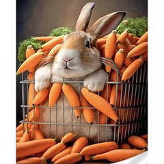 Купить Набор алмазной мозаики на подрамнике. Кролик в морковке (30х40см, круглые камешки, полная выкладка полотна) выкладка алмазами по номерам  в Украине