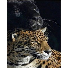 Купити Алмазна картина на підрамнику, набір для творчості. Пантера та леопард розміром 30х40 см (квадратні камінчики)  в Україні