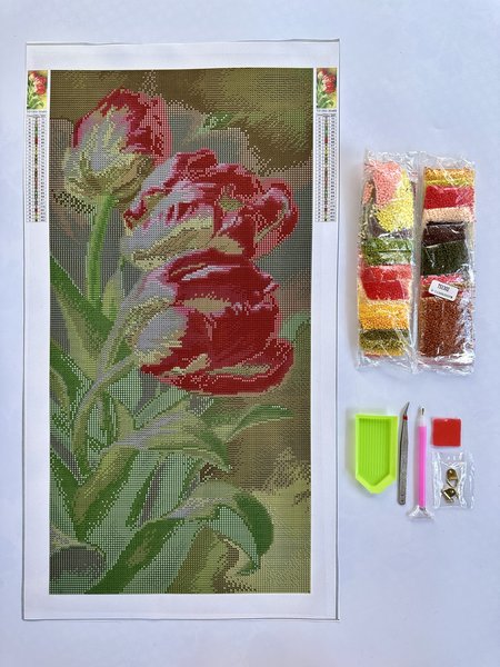 Купити Алмазна викладка на полотні 30x60 см. Букет тюльпанів  в Україні