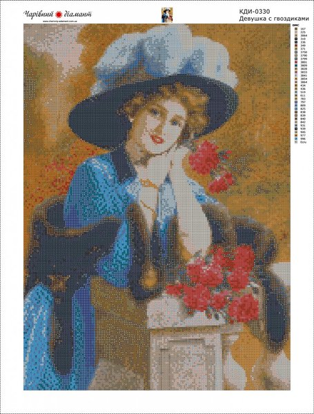 Купить Картина из мозаики. Девушка с гвоздиками  в Украине