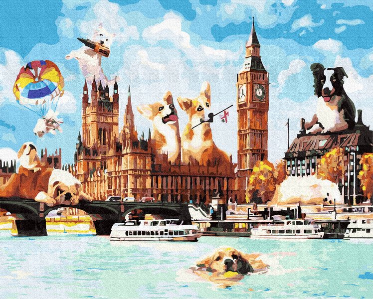 Купити Набір для малювання по цифрам. Собаки в Лондоні 40 х 50 см  в Україні