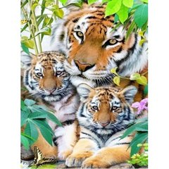 Купити Алмазна мозаїка за номерами на підрамнику. Тигриця з тигрятами  в Україні