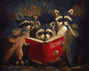 Купити Картина за номерами без коробки. Єноти з книгою  в Україні