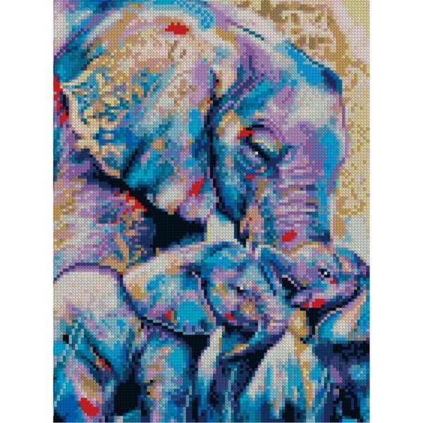 Купити Алмазная мозаїка на підрамнику. Матуся зі слонятами (круглими камінчиками, 30х40 см)  в Україні