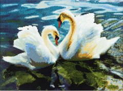 Купить Алмазная мозаика на подрамнику круглыми камушками. Элегантные лебеди 40 x 50 см  в Украине
