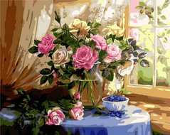 Купить Картина по номерам. Натюрморт с розами и черникой  в Украине