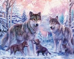 Купити Алмазна мозаїка на підрамнику. Сім'я вовків з вовченятами  в Україні