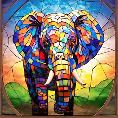 Купити Алмазна мозаїка на підрамнику. Різнобарвний слон (40 х 40 см, набір для творчості, картина стразами)  в Україні